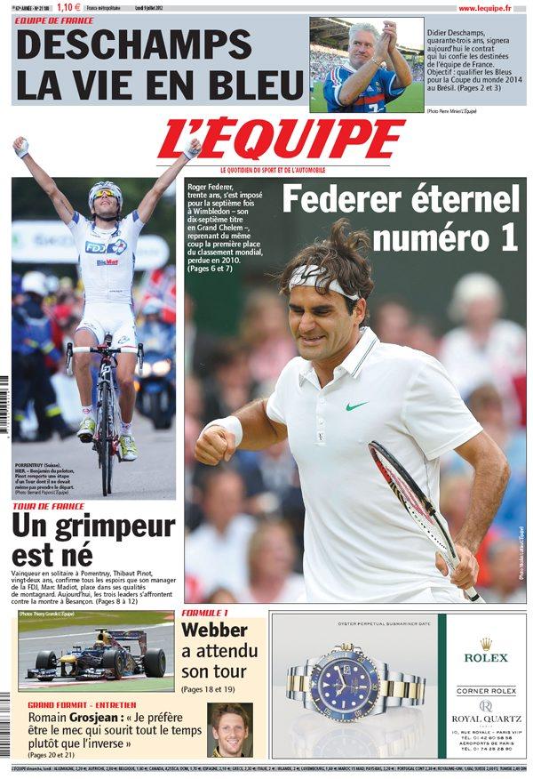 L' Equipe du lundi 09 juillet 2012